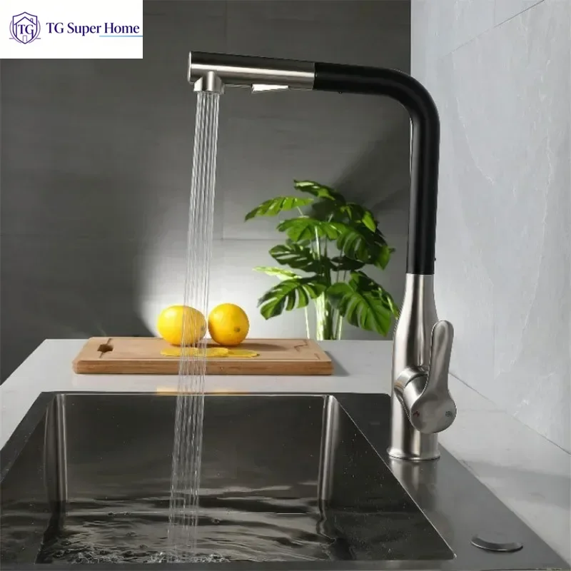 304 Stainless Steel Pull Down Kitchen Faucet, 360° Swivel Pull Out Sink Mixer Tap with Anti Splash Spray, Hot & Water Kitchen