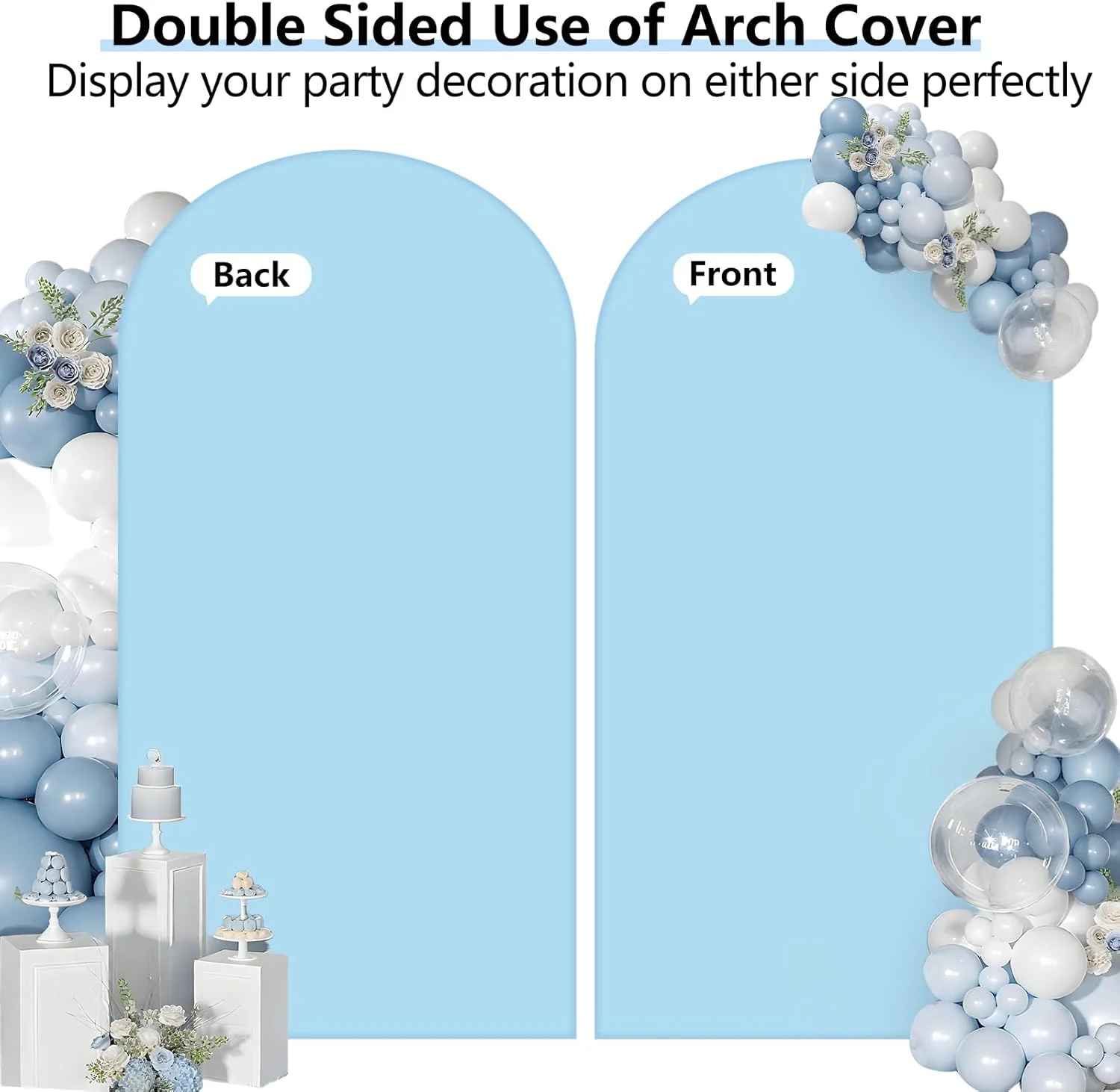 غطاء خلفية على شكل قوس من الألياف اللدنة الزرقاء مقاس 6.6 × 3.3 قدم قابل للتمدد مناسب للبالون/الزفاف/ديكور أعياد الميلاد، ديكورات كابينة تصوير استحمام الطفل