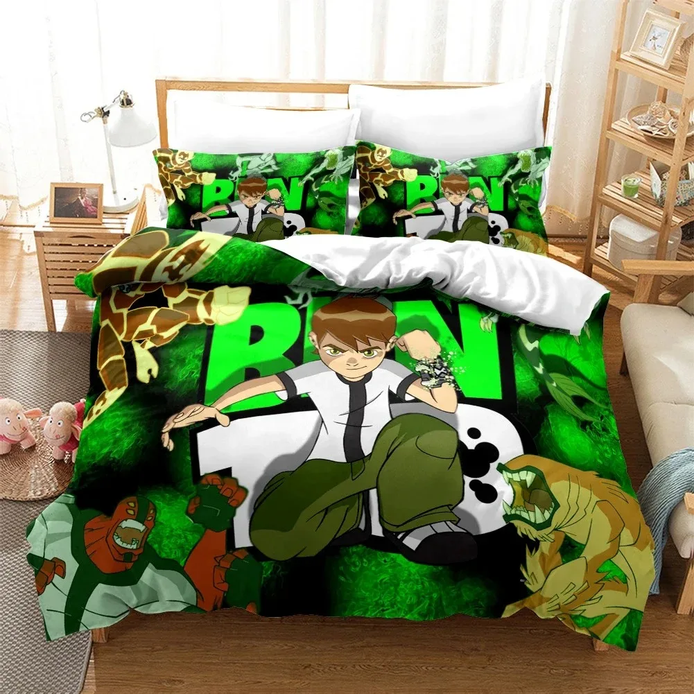Juego de Ropa de Cama 3D Print Ben Alien Force 10 Teenage Hacker para Niños y Niñas, Tamaño Individual y Queen, Funda de Edredón y Funda de Almohada, para Niños y Adultos