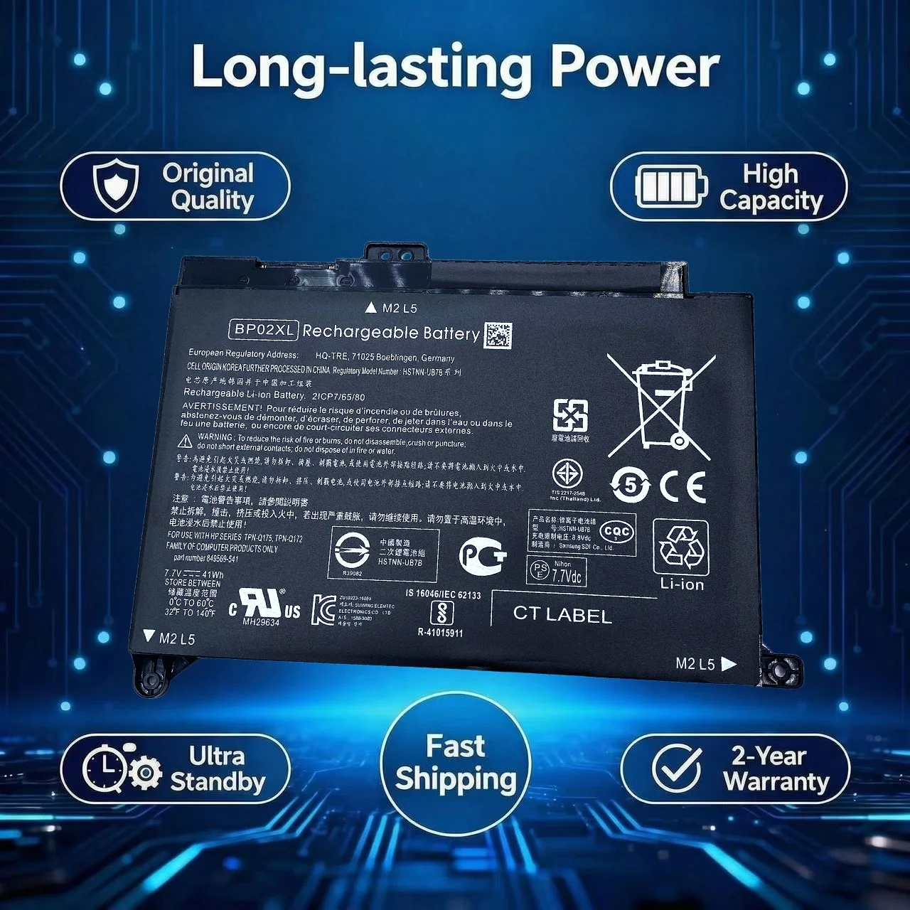 Original BP02XL Laptop Battery For HP Pavilion PC 15 15-AU 849909-855 849569-541 HSTNN-LB7H BP02041XL HSTNN-UB7B TPN-Q172 Q175