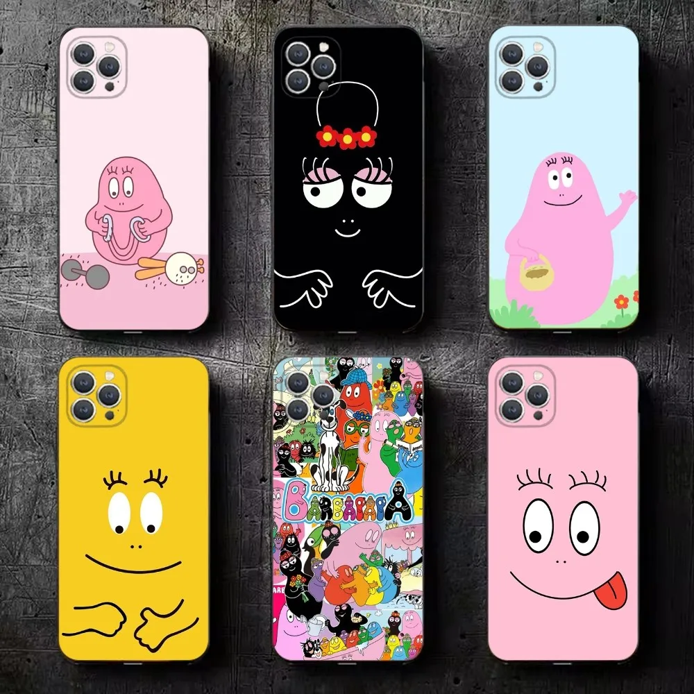 Cartoon B-Barbapapa Phone Case For iPhone 16,15,14,13,12,11,Plus,Pro Max,XS,X,XR,SE,Mini,8,7 Soft Silicone Black Cover