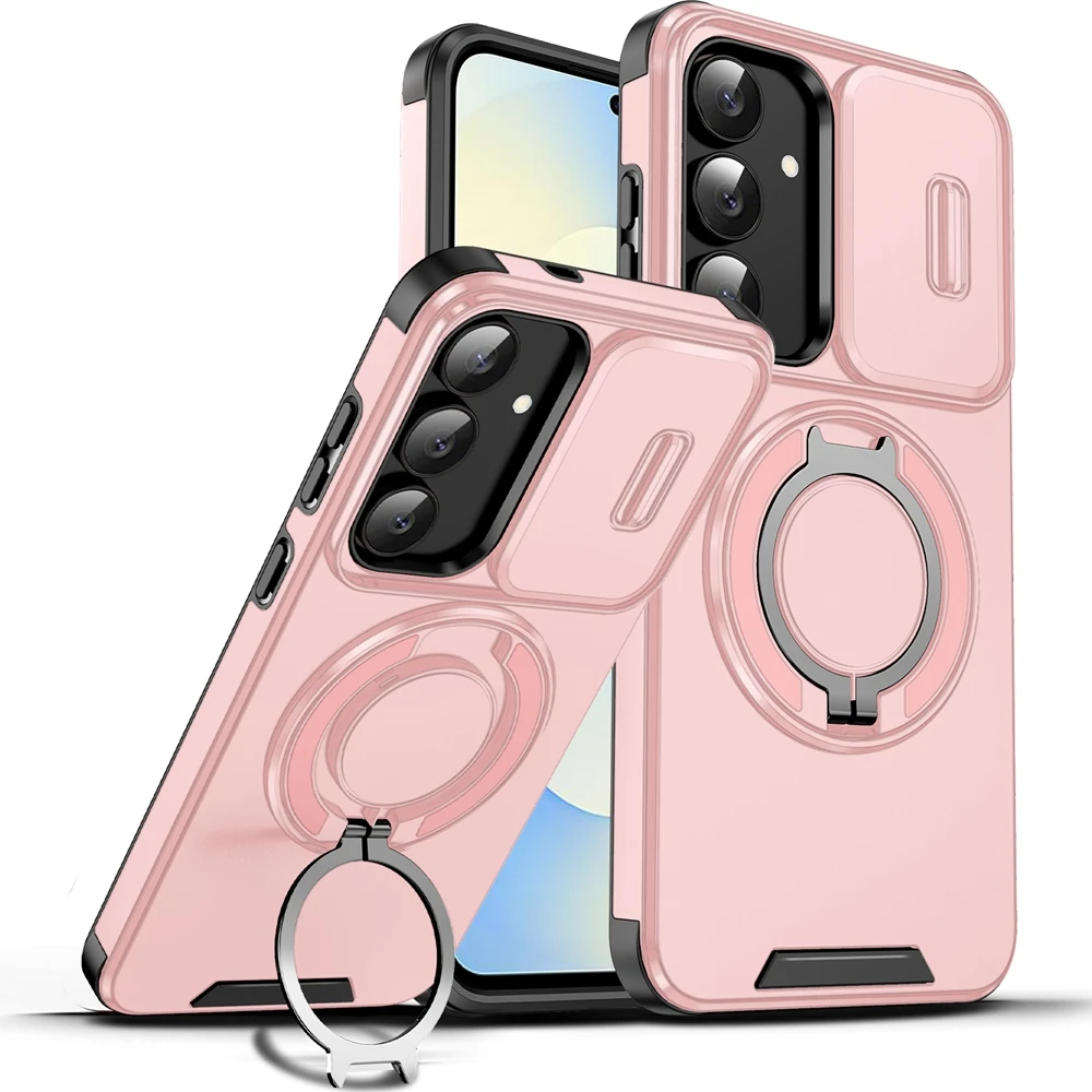 Slide Camera Lens Protection Case For Samsung Galaxy S26 S25 S24 S23 Ultra FE Plus 5G Shockproof Armor Magnetic Ring Stand Cover