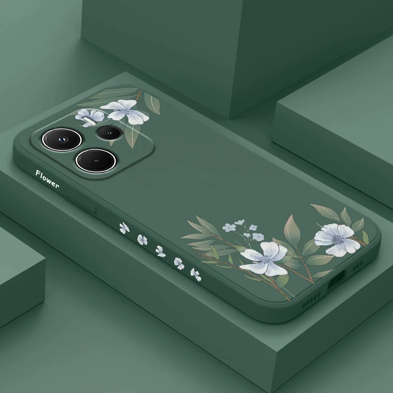 Incontro Fiori Cassa Del Telefono Per Xiaomi Redmi Nota 14 13 12S 11 11S 10 10S 9 9S 15 15C 14C Pro Plus 4G 5G Silicone Liquido Cov