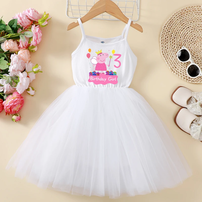 

Платье с изображением свинки Пеппы, на день рождения, с номерами от 1 до 9, для маленьких девочек, тюлевые юбки, принадлежности для вечеринок, детские платья-комбинезоны, милые летние белые юбки, подарки