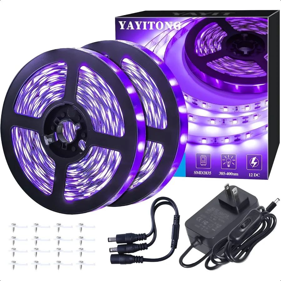 

40 Foot Led Black Light Strip Kit 720 Units Led 12V Flexible Blacklight Fixtures NonWaterproof