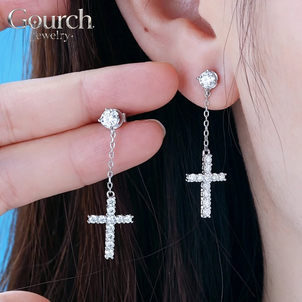 

Gourch 1.26Cttw D/VVS1 Real Moissanite Cross Tassel Drop Earrings for Women 925 Sterling Silver 14K Gold Plated Wedding Jewelry
