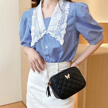 여성용 소형 PU 가죽 링지 자수 크로스 바디 백, 캐주얼 체인 숄더백 