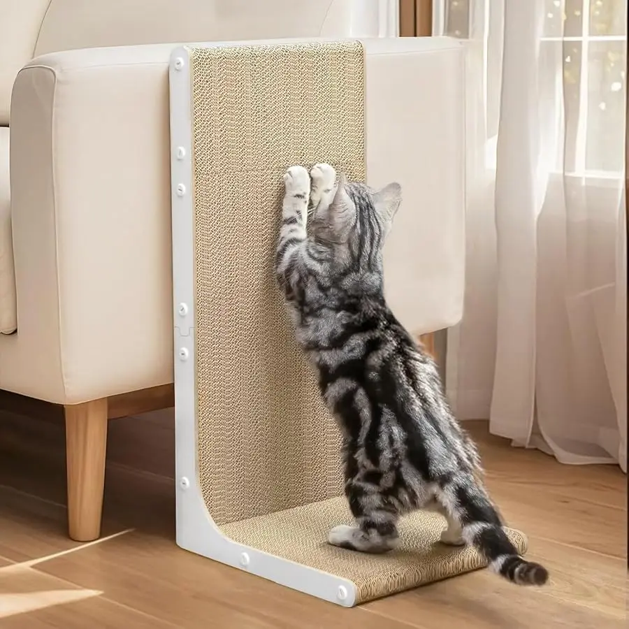 

Cardboard Cat Scratcher,23 Inch L Shape Scratch Pad Wall Mounted,Vertical Scratching Board, Durable Cardboard to Protect