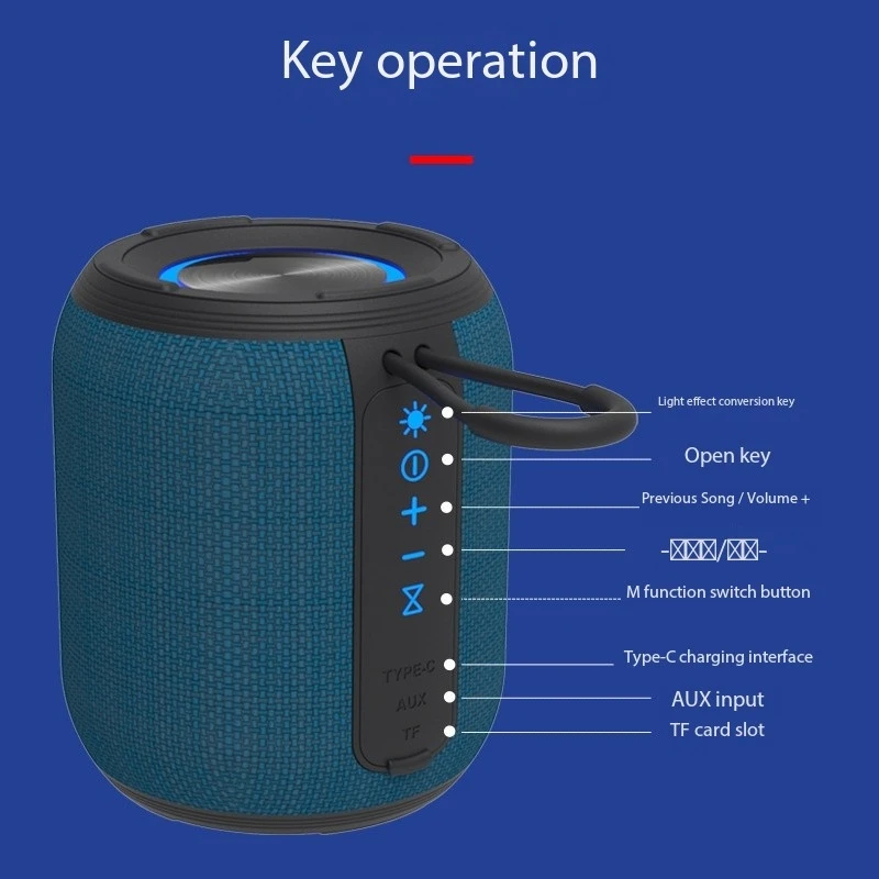 Subwoofer de mesa sem fio para casa, slot para cartão de tecido, portátil, à prova d'água, caixa de som, bluetooth, alto-falante, barra de som