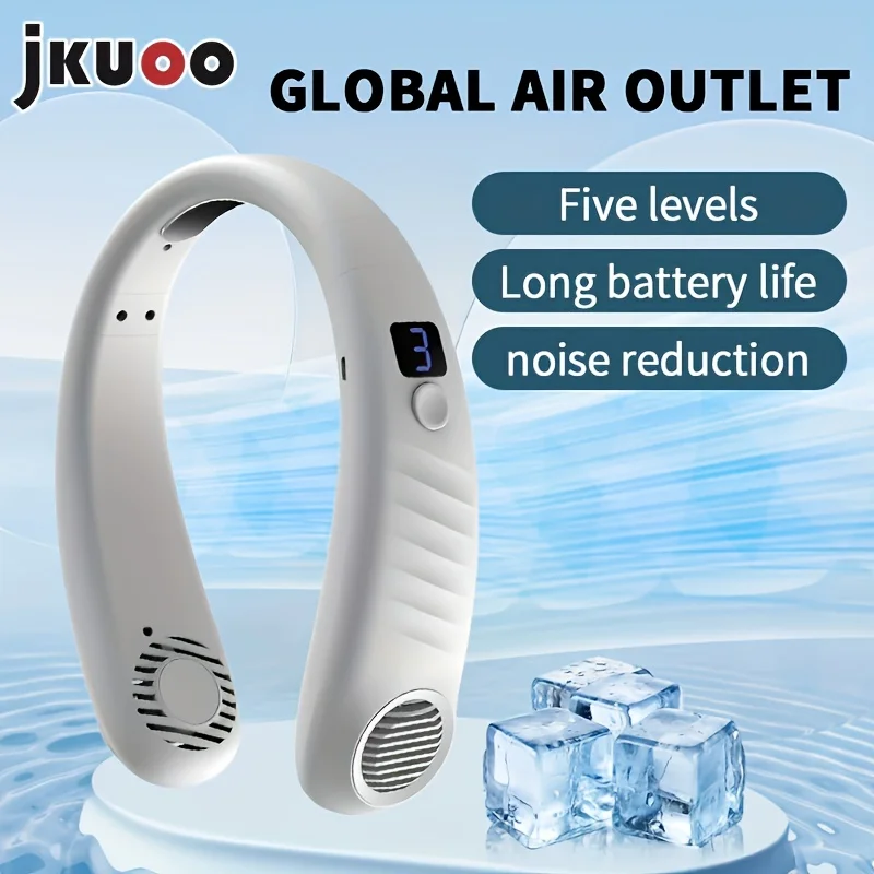 Rechargeable Neck Fan with LED Display, 5-Speed Settings, All-AroundCooling, Portable Travel Fan, Lightweight and Quiet Design