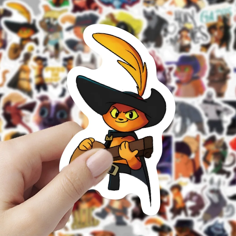 60PCS Cute Cartoon Animal Cat in Boots Graffiti Stickers Decal for Stationery Box Scrapbook Mobile Phone Diary Kids Toy