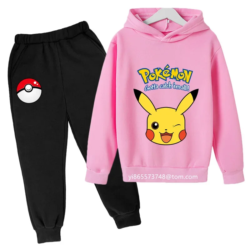 Kawaii Pokemon Hoodie Set Kids Clothes Girls Clothing Fashion Baby Boys Sweater Autumn Warm Pikachu Sweatshirts Children Tops