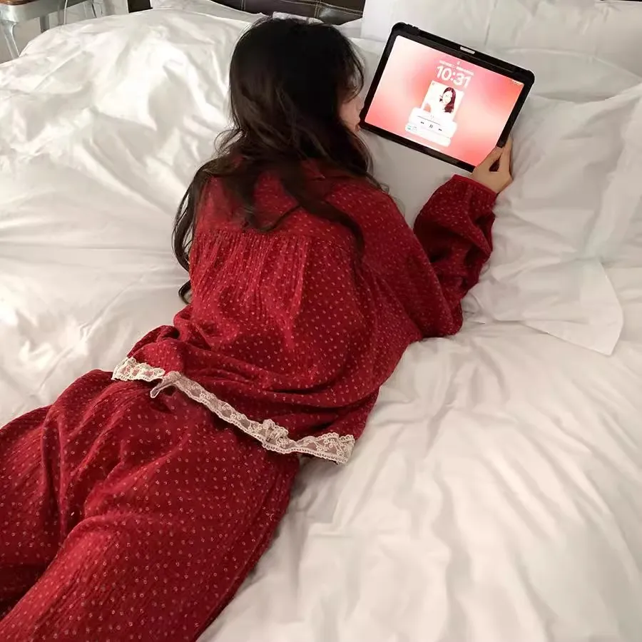 Pjs 세트 클라우드 코튼 얀 여성용 파자마 세트 여성용 따뜻한 겨울 파자마 패셔너블 홈웨어, 파자마 귀여운 소프트 파자마 세트