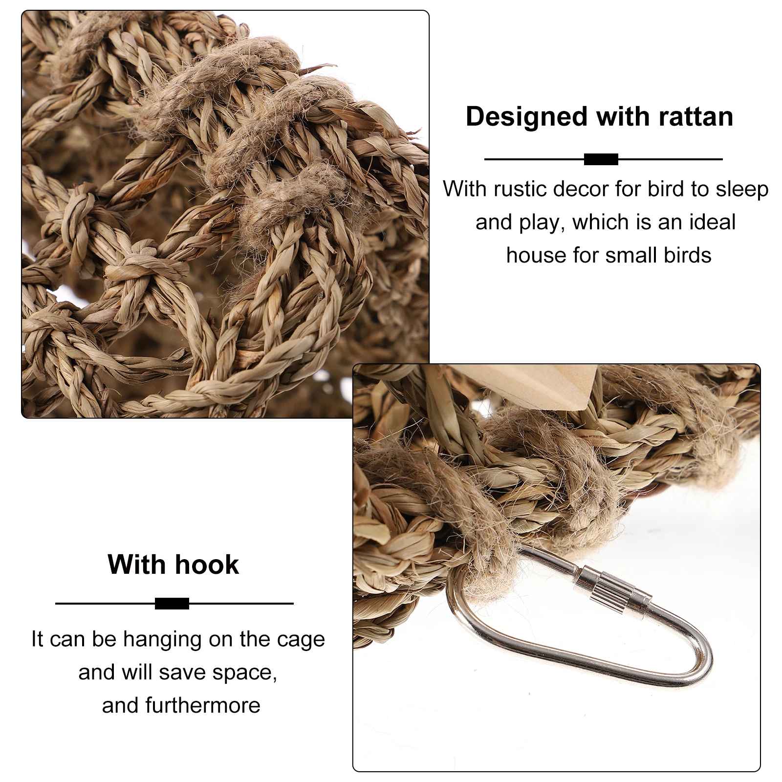 

Bird Hammock Parrot Hanging Bed Nest House Birds Sleeping Beds Rattan Cage Gray