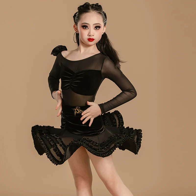 Nieuwe Nationale Standaard Ballroom Danswedstrijd Jurken Meisjes Latin Dans Kostuum Kinderen Stadium Dansen Jurken SL12045