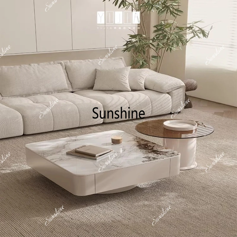 

Italian minimalist rock slab coffee table combination living room home light luxury square, high-end small apartment simple