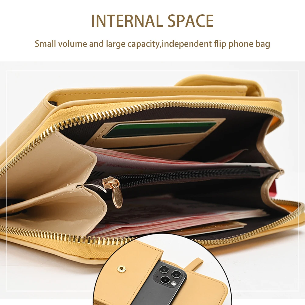 Women\'s Zipper Phone Bag Ladies Crossbody Adjustables Strap Shoulder Wallet Multi-Layer Crossbodys Phone Bag Small PU Leather