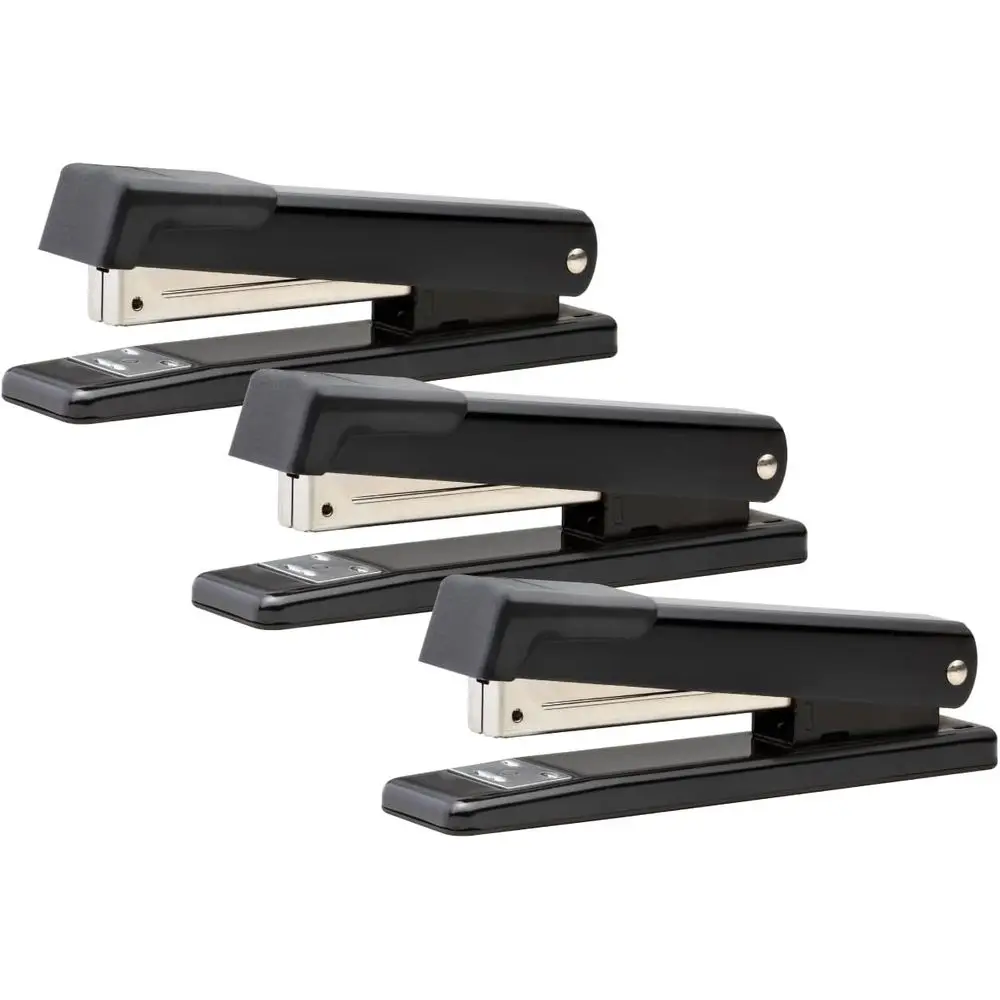 

20-Sheet Capacity Dual Clinch Metal Stapler, Opens for Tacking, Full-Strip, Black, 3-Pack