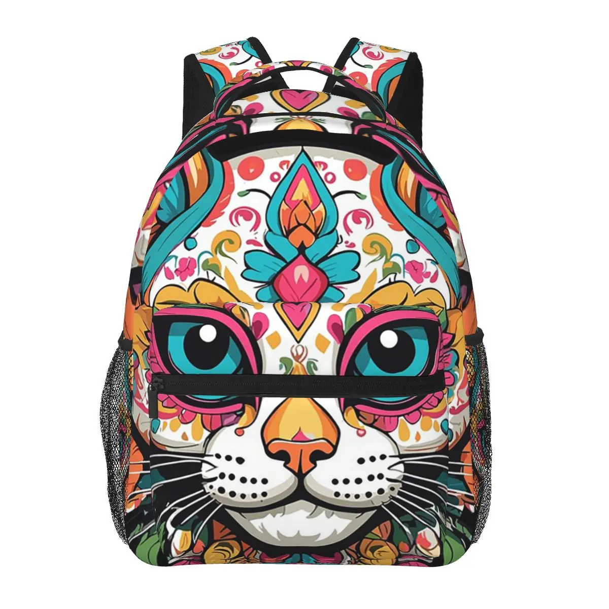 

Day Of The Dead Halloween Cat Sugar Skull Student Backpack School Bag Hiking Travel Daypack for Boys Girls Bookbag Shoulder Bags