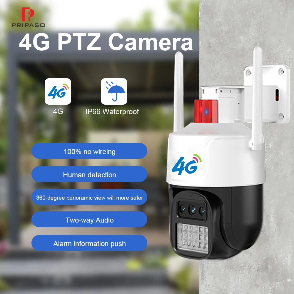 

4G Alarm Camera PTZ Audio Human Detection Cam Two-way Audio Security Survilliance IP66 Waterproof IP Night Vision CCTV Camera