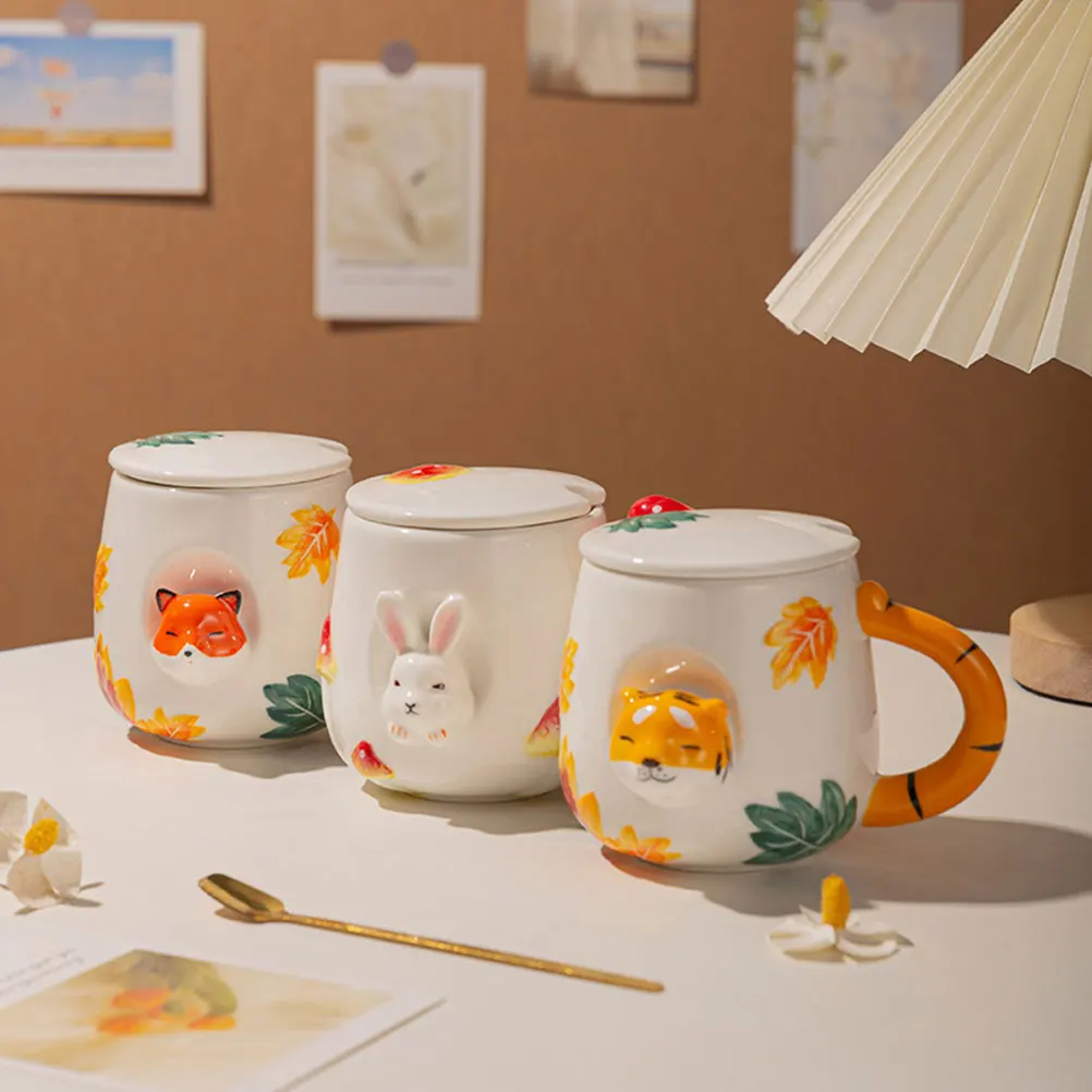 

Mushroom Rabbit Ceramic Cup Adorable Multi-Function Coffee Mug Anti-Slip Handle Wear-Resistant Water Supplies Water Mug