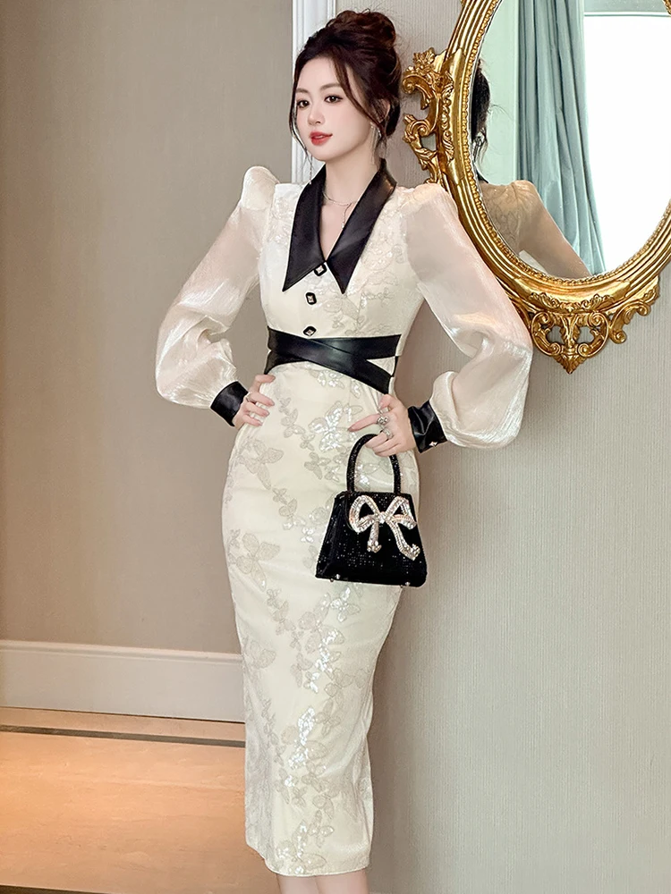 formal dress in french New Luxurious French Elegant Noble Lady Chic Solid Off-Shoulder High S –  Bridal Glee main image 1