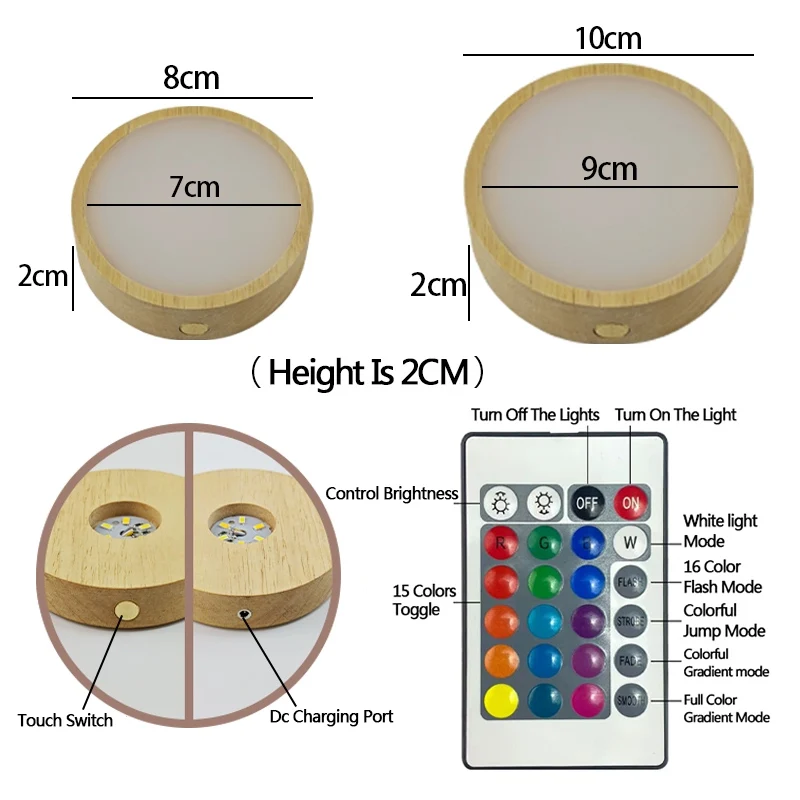 شحن لاسلكي خشب متين قاعدة مضيئة ضوء الليل اللمس LED كريستال زجاجة النبيذ خزان الأسماك كوستر قاعدة مصابيح مكتبية صغيرة