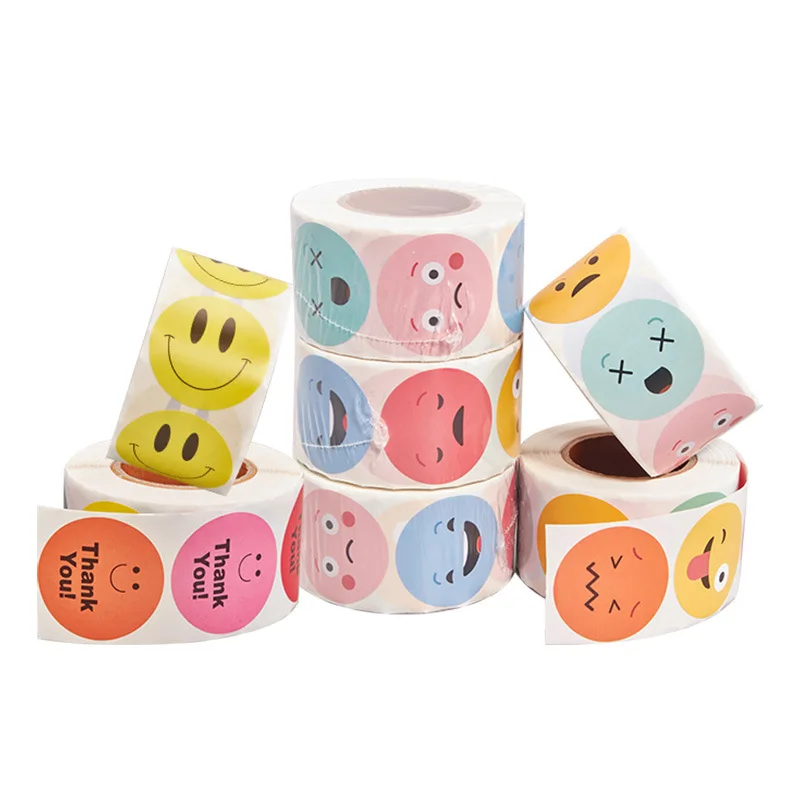 EQUITPER Sticker Copper Sticker Colored Circular Smile Sticker Student Encouragement Sticker Decoration Label Printer Ribbon