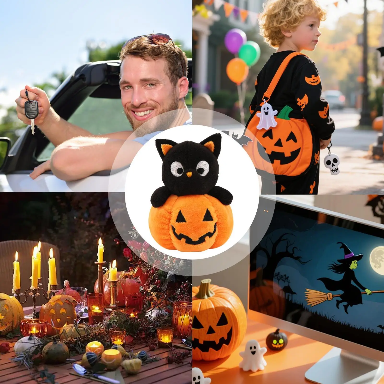 ハロウィンバッグチャームハロウィンぬいぐるみ愛らしいぬいぐるみゴーストカボチャキャラクターペンダント女性男性財布バックパックバスケット