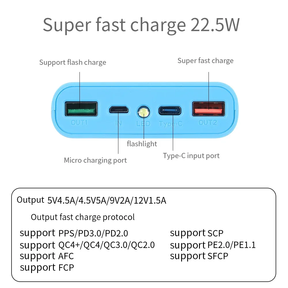 4x18650 DIY Power Bank Shell 25W Super Fast Charging Case Dual USB Micro Type C Battery Storage Box Case Holder Without Battery image 5