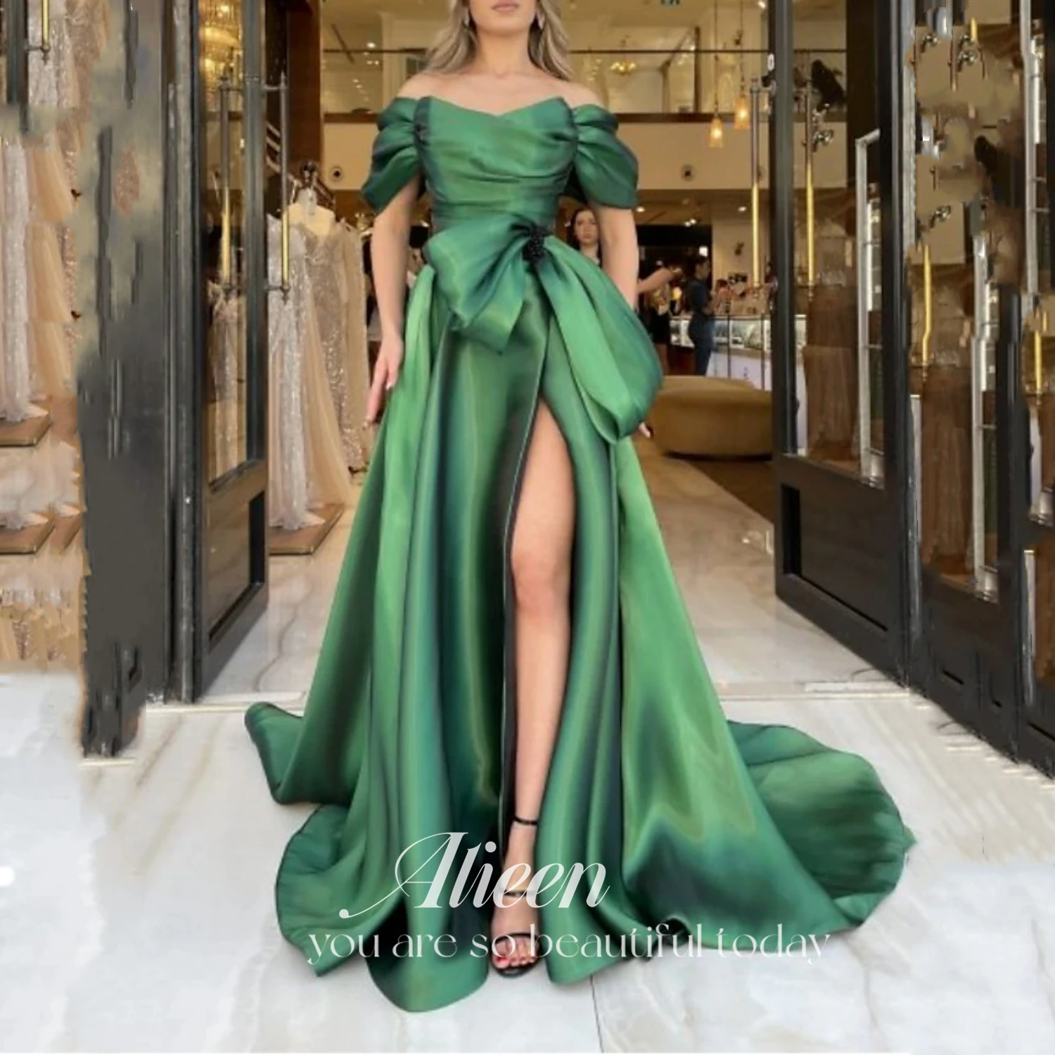 Aileen Green Party Dress for Wedding Ceremony Dress Party Evening Elegant Luxury Celebrity Line A Customized Evening Dresses