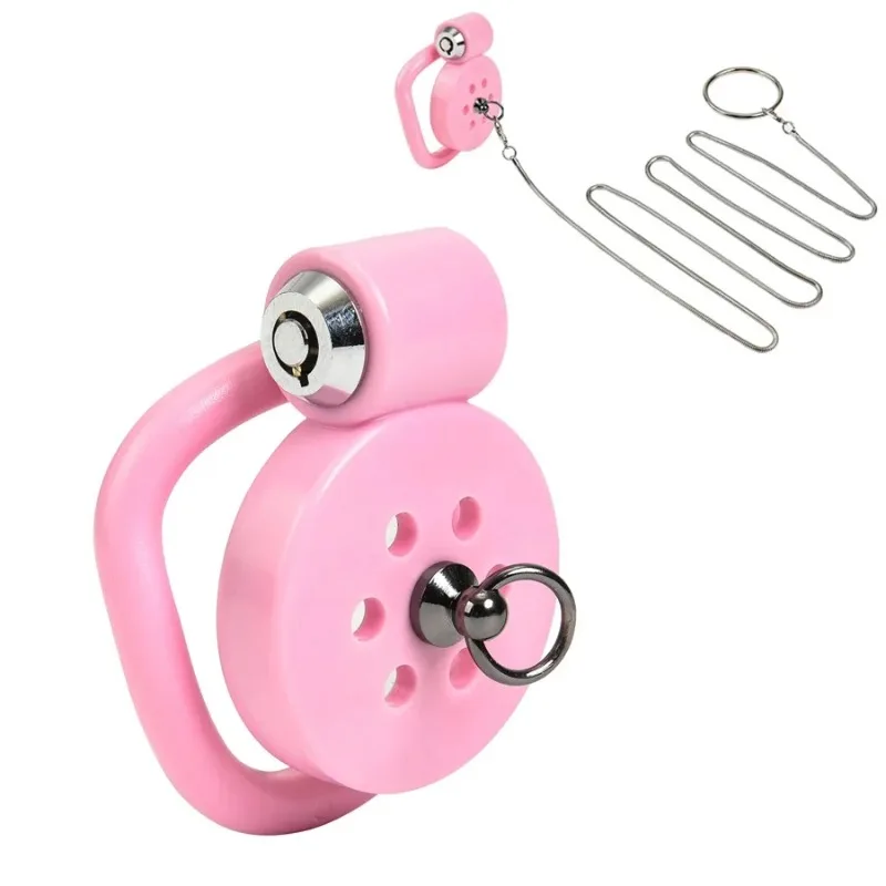 Pink Small Male Chastity Cage Set  Bird Cage Design with 5 Cock Rings & Urethral Sound Plug, Slave Play & BDSM Sex Toys