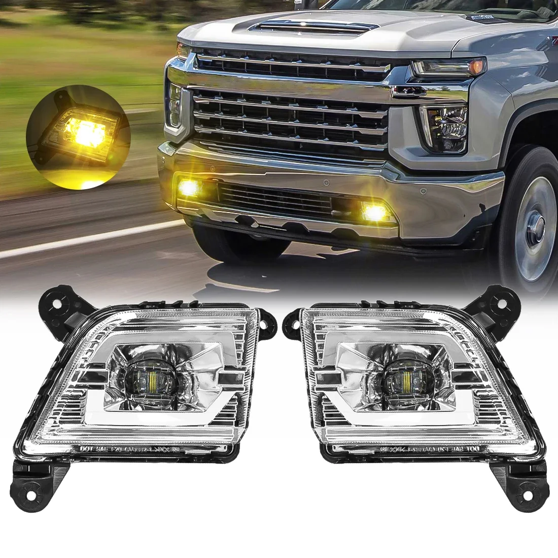 

For Chevrolet Silverado 2019 2020 2021 2022 Car Front Bumper Fog Light LED Daytime Running Lamp DRL 12V Accessories Wateproof