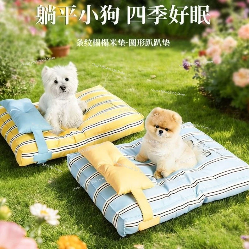 Dog Sleeping Mat All Seasons Medium Dog Blue Striped, Removable Pet Mat Cat Sleeping Bag Cat Nest Pet Dog Bed