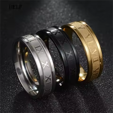 Uelf Brand Roman Numbers Ring Stainless Steel Ring for Women Men Ladies Girls Silver Black Gold Color Finger Bague