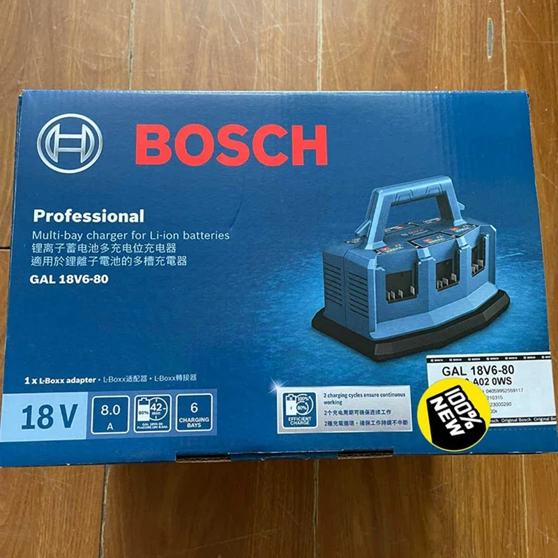 Bosch-Carregador múltiplo com 6 interfaces de bateria, carregador de bateria de lítio, acessórios para ferramentas elétricas, 8A, GAL18V6-80, 18V