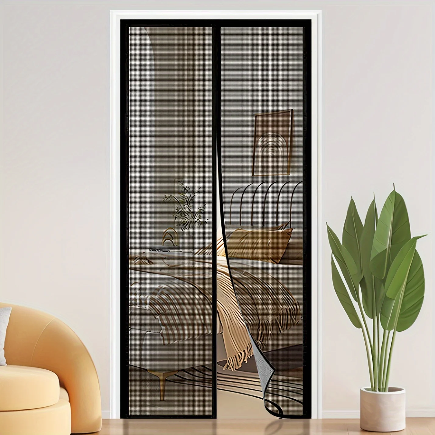 Black Fiberglass Mosquito Net Door Curtain for Home Use - Durable and Wear-Resistant Cat Claw & Dog Bite Resistant Fly