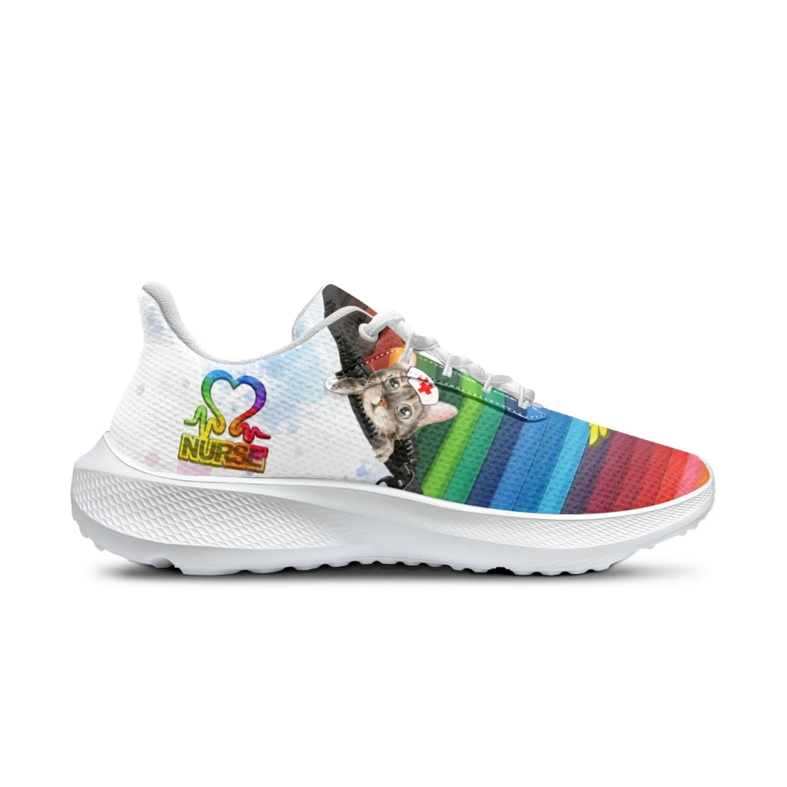 INSTANTARTS Mexican Striped Print Running Shoes Cartoon Nursing Cat Casual Sneakers Nurse Medical Walking Shoes Zapatos Mujer