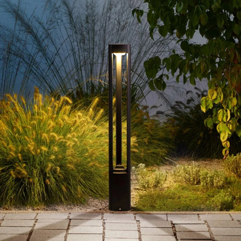 outdoor black led bollard paisagem luz jardim caminho luminarias floor lawn lamp pilar driveway patio quintal decor 01