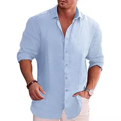 Cotton Linen Autumn Hot Selling Men's Long Sleeve Shirt Solid Color Casual Style Plus Size Men's Casual Linen Shirt