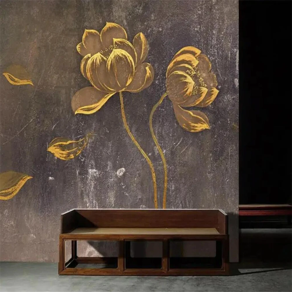 custom Golden lotus golden 3d wallpaper for walls background photo art mural wallpapers decorative wall painting wall stickers