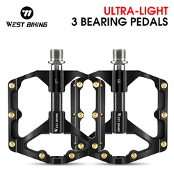 West Biking-Ultraleve Alumínio Alloy Pedais de Bicicleta, Road Bike Plataforma Plana, Ciclismo Peças, 3 Rolamentos, MTB