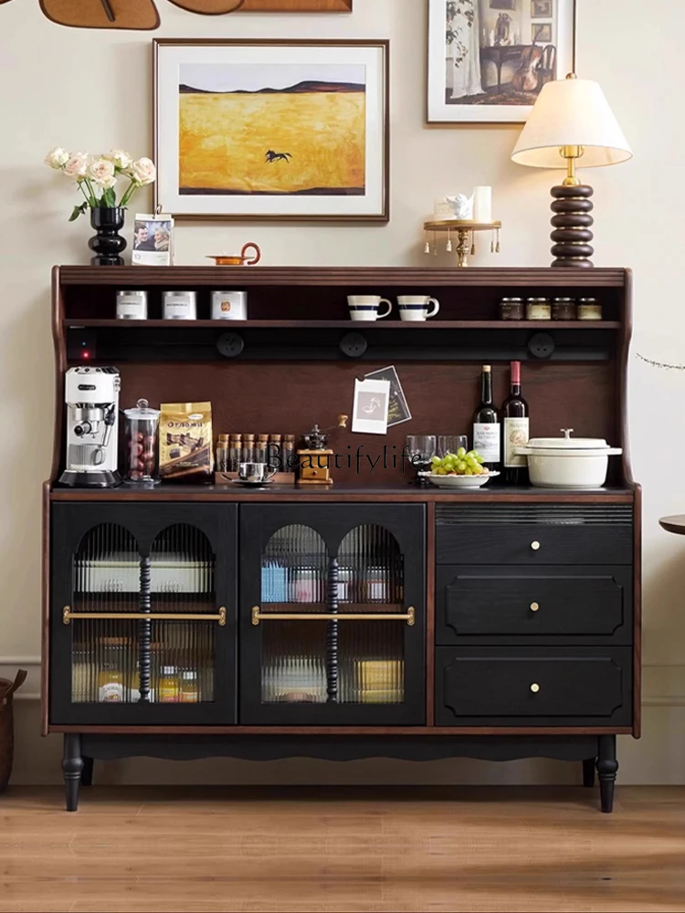 

French ash wood dining side cabinet, high-end retro style solid wood, modern simple living room solid wood storage tea cabinet