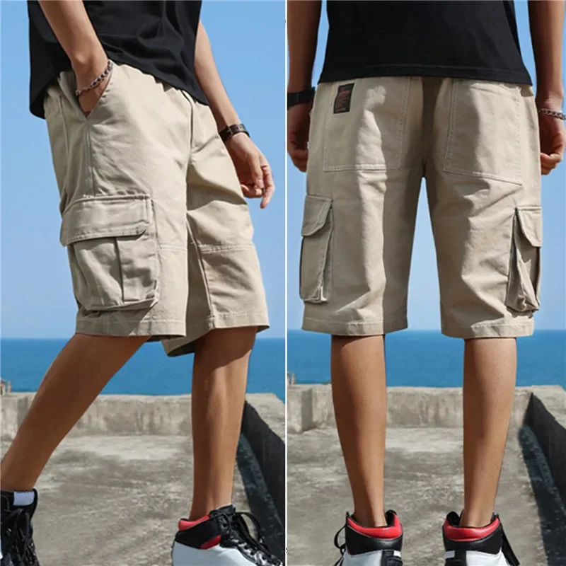 Pantalones cortos Cargo con estampado de letras para Hombre, Shorts con bolsillo, informales, rectos, a la moda, novedad de verano, 2024