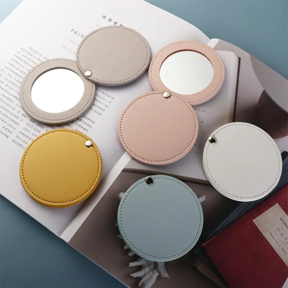 Portable Women Girls Gift for her Ultra-thin PU Leather Travel Accessories Makeup Mirror Cosmetic Mirror Compact Pocket Mirror