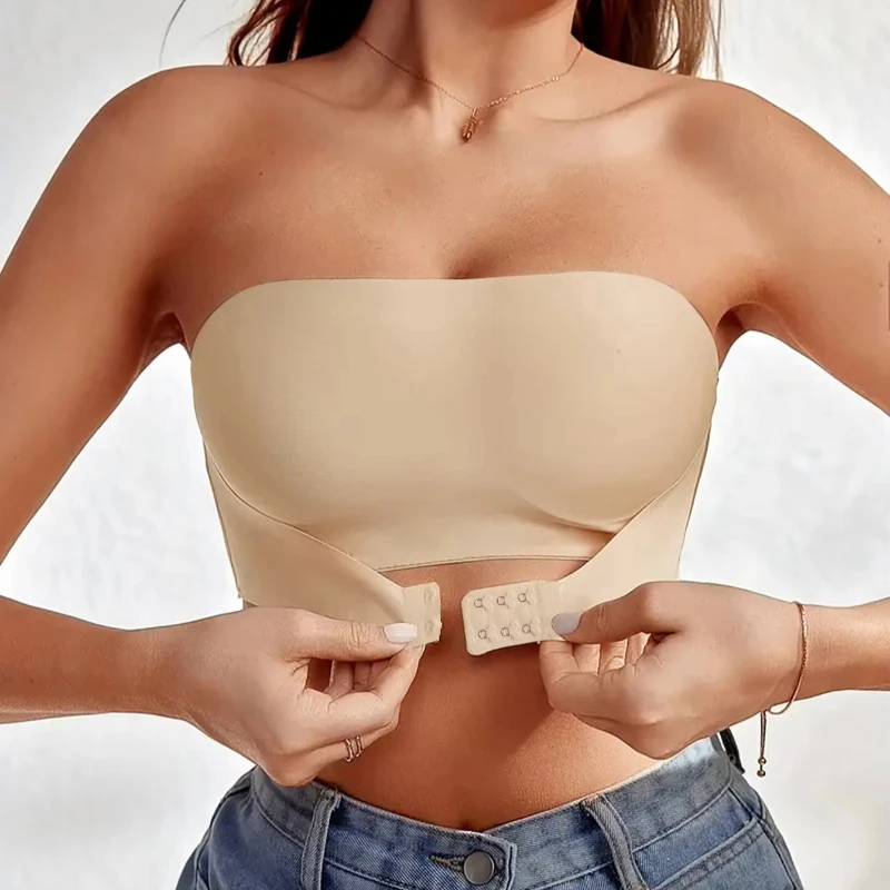 Women Strapless Seamless Front Button Bra No Padding Comfort Smooth Invisible Everyday Underwear