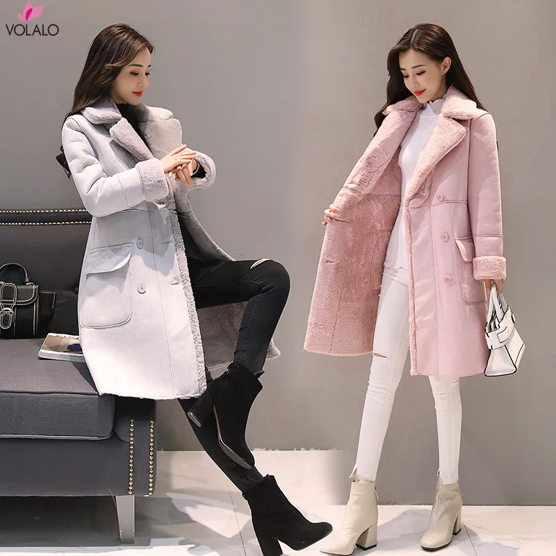 

Winter Women Jackets Long Sleeve Warm Coat Parka Female Portable Outwear Cotton Liner Fashion Collar Clothes Lamb Hair Coat