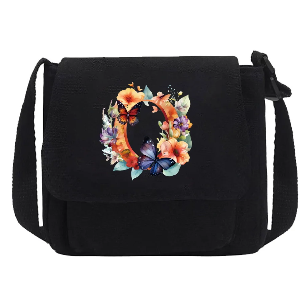 New Male/Female Youth Casual Edition Set Large Capacity Shoulder Bag Canvas Crossbody Bag Butterfly Letter Printed Crossbody Bag