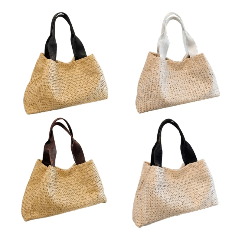 

E74B Fashion Beach Woven Straw Bag Lightweight and Practical Top Handle Casual Shoulder Handbag for Vacation and Shopping