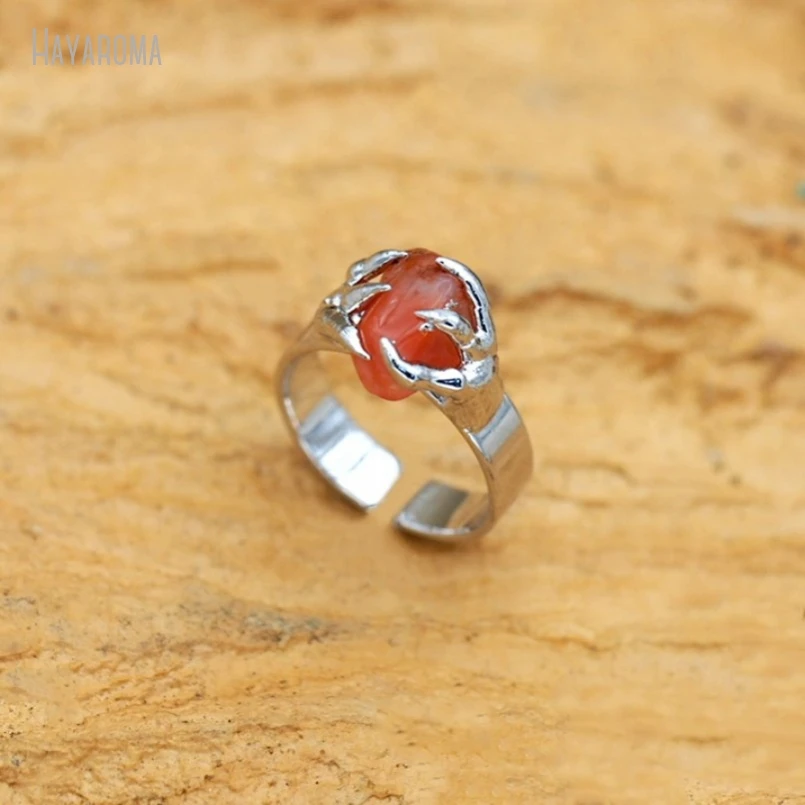 10Pcs Wholesale  Handmade Soldered Free Form Claw Tin Carnelian Ring RM50193